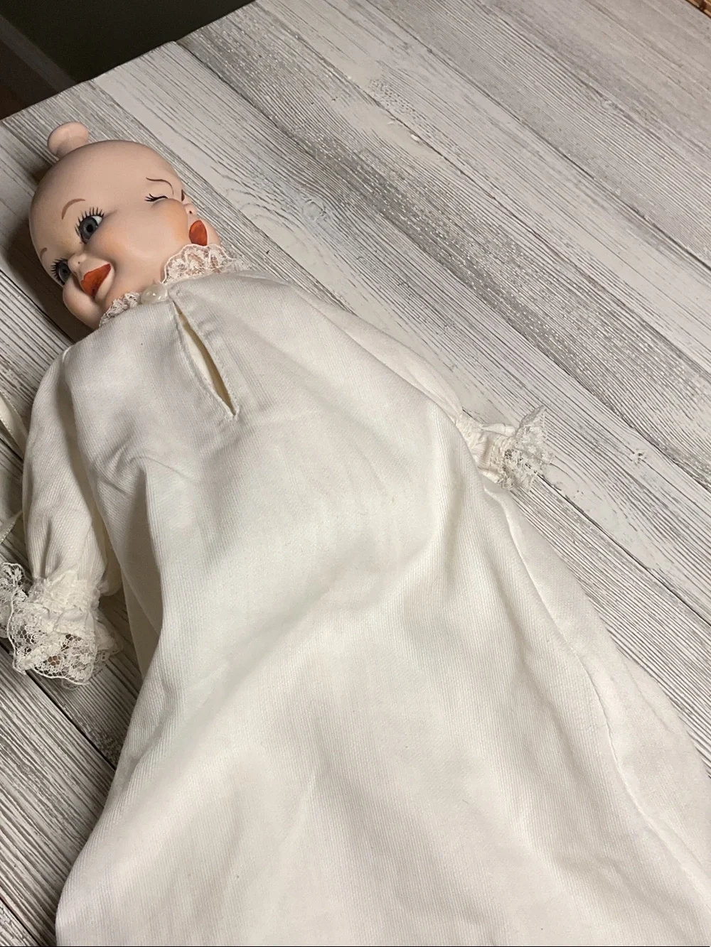 Classic Ivory Lace Baby Doll Gown with Bonnet